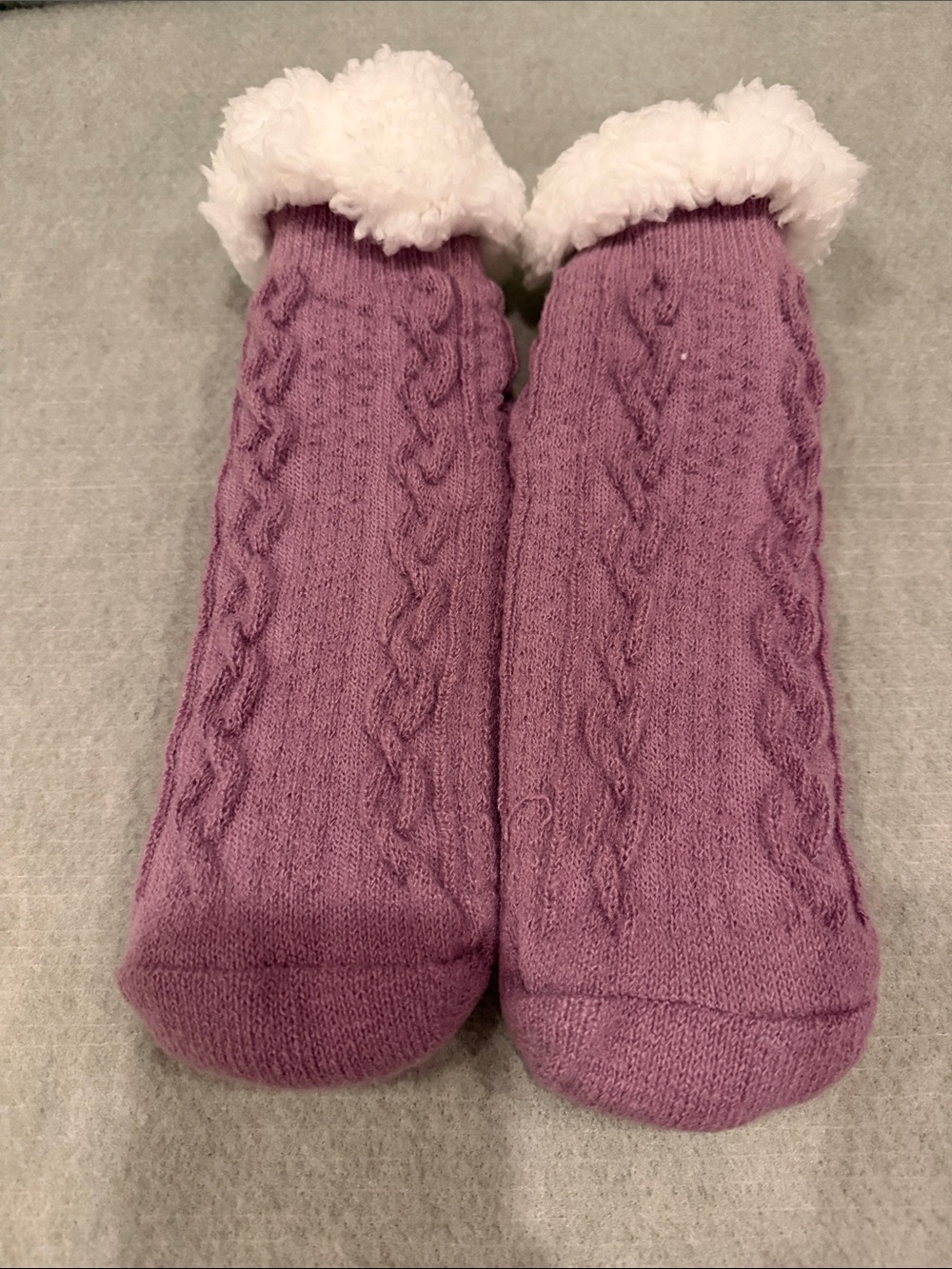 Plush-Lined Cable Knit Women’s Slipper Socks - Lavender